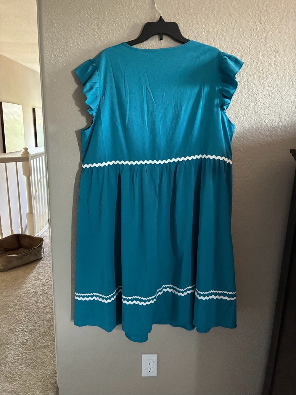 BloomChic Teal Embroidered Patchwork Flounce Sleeve Dress - Picture 7 of 7